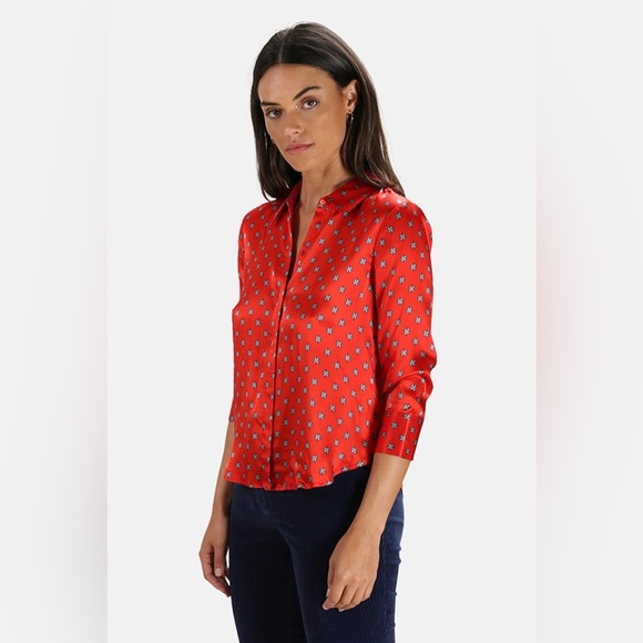 L'AGENCE Silk Jil Blouse in Royal Red Multi Maestro, size Large - Picture 10 of 13